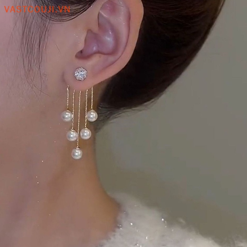 Bông Tai Mạ Bạc 925 Dáng Dài Đính Đá Phối Tua Rua Thời Trang