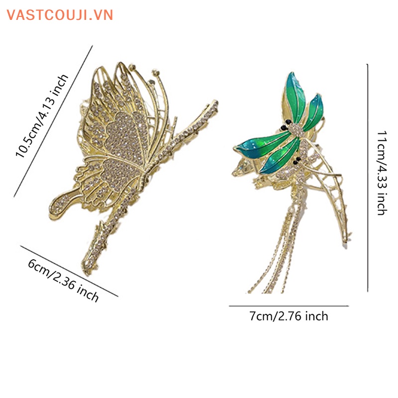 Kẹp Tóc Hình Bướm / Chuồn Chuồn Rỗng Bằng Kim Loại Đính Đá