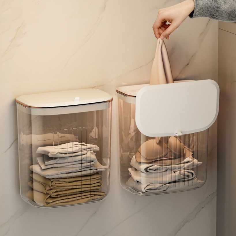 Giỏ Đựng Quần Áo Bẩn Nắp Lật Gắn Tường Sức Chứa Lớn Chống Nước Có Nắp Trượt Cho Nhà Bếp Nhà Tắm