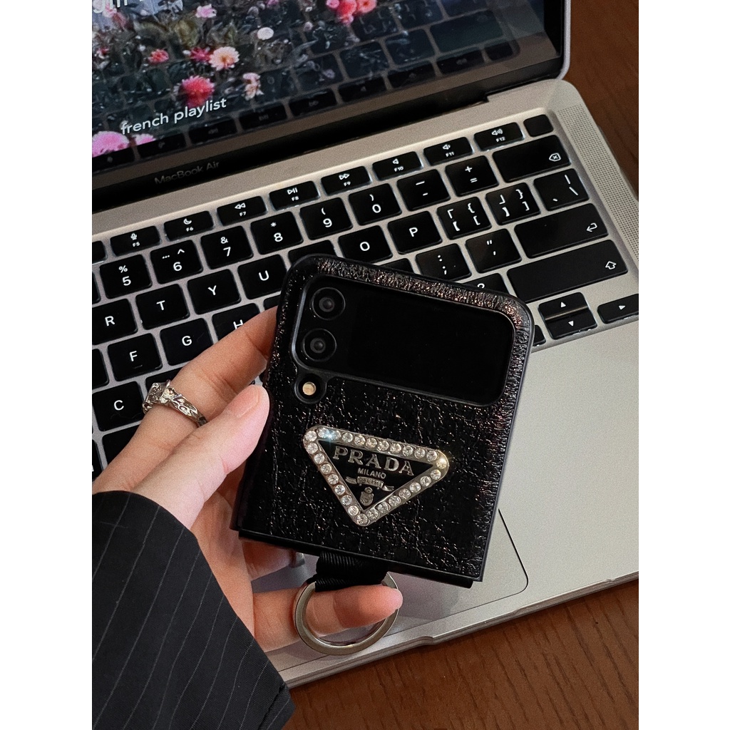 Ốp Điện Thoại Da Màu Trơn Có Giá Đỡ Dạng Vòng Tròn Xỏ Ngón Tay Cho Samsung Galaxy Z Flip 3 4