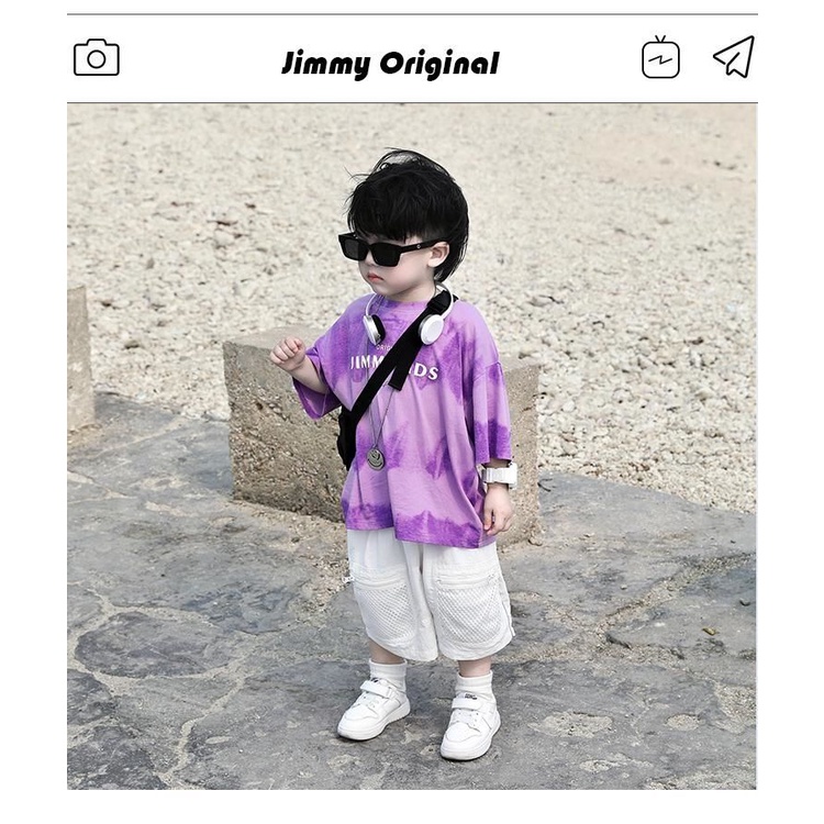 Bộ Trang Phục Hai Mảnh Áo Thun Tay Ngắn In Chữ Màu Gradient Phong Cách Hàn Quốc Thời Trang Mùa Hè Cho Bé Trai