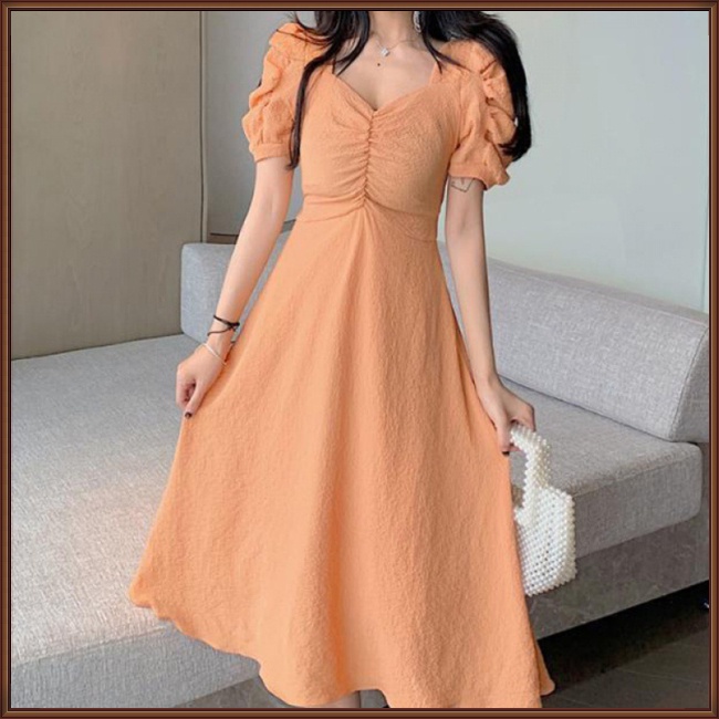 Đầm Voan Mỏng Tay Phồng Cổ Chữ V Xinh Xắn Thời Trang Cho Nữ