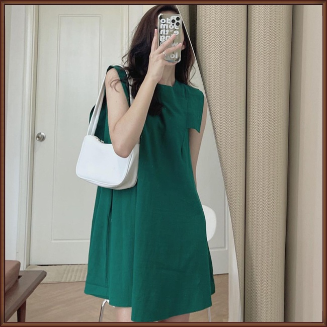 Đầm Chữ A Không Tay Cổ Tròn Màu Sắc Đơn Giản Cho Nữ