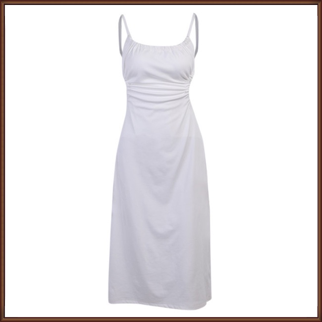 Đầm Midi Hai Dây Dáng Chữ A Hở Lưng Màu Trơn Thời Trang Quyến Rũ Cho Nữ