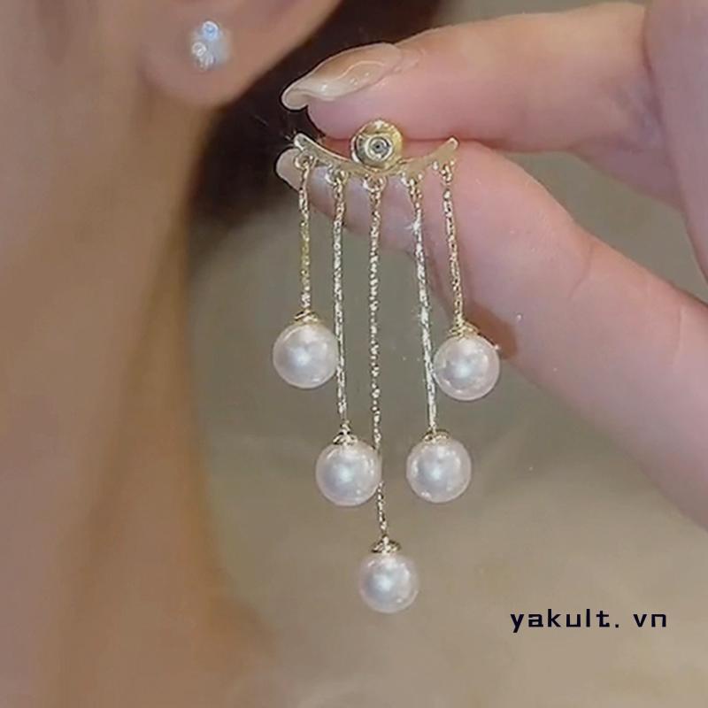 yakult Khuyên Tai Bạc 925 Đính Ngọc Trai Tua Rua Phong Cách Hàn Quốc Thời Trang