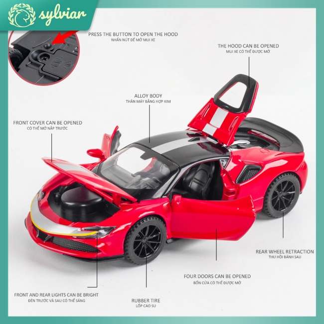 Mô Hình Xe Hơi Sf90 Bằng Hợp Kim Tỉ Lệ 1: 32 Trang Trí Nhà Cửa