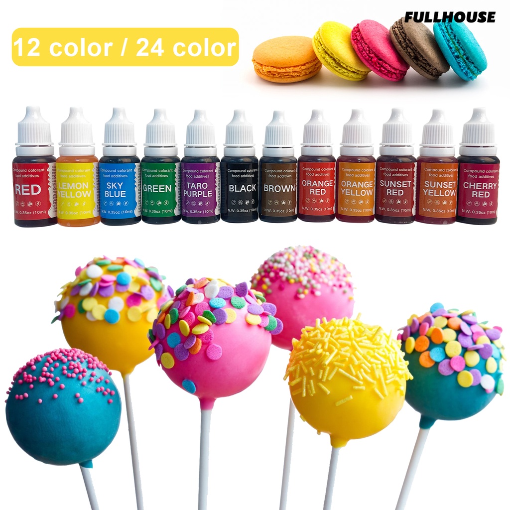 ❂Set 12 / 24 Lọ Thuốc Nhuộm Thực Phẩm Dạng Lỏng 10ml Không Mùi Màu Sắc Cầu Vồng Đa Năng