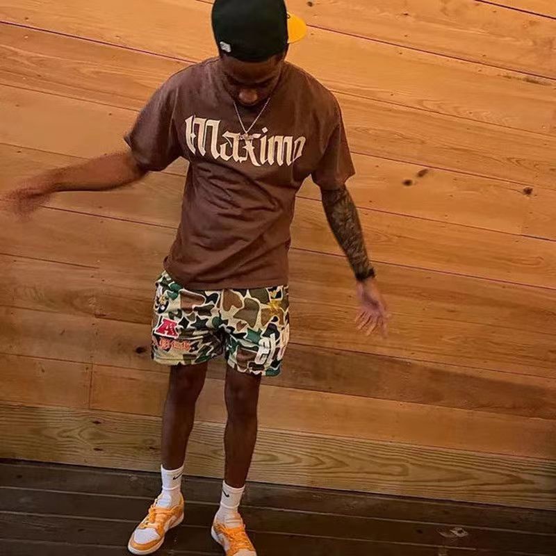 Quần Short Thể Thao Họa Tiết Rằn Ri Phong Cách Đường Phố Mỹ