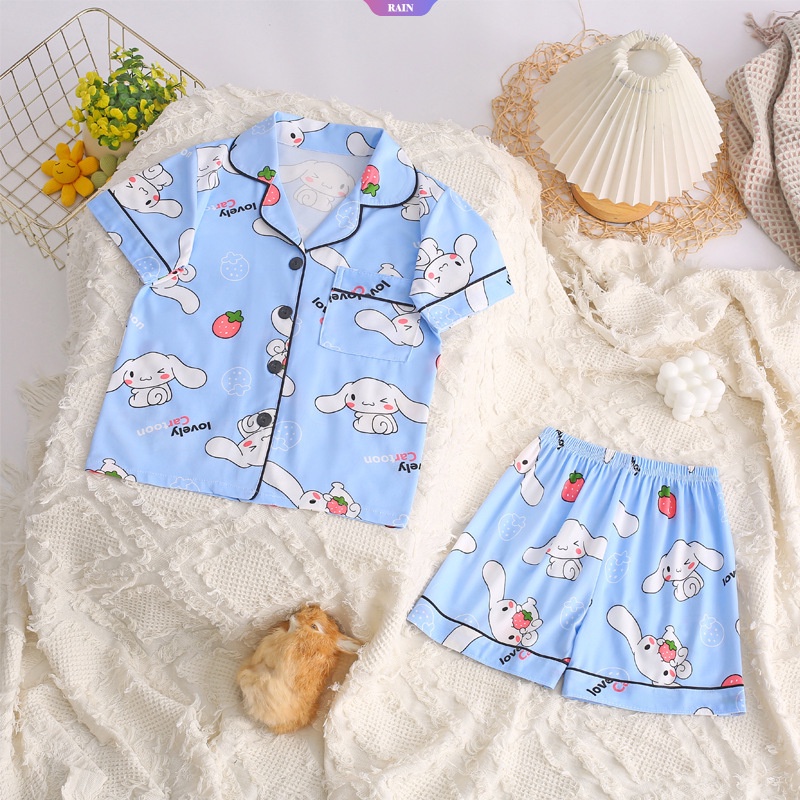 Bộ Đồ Ngủ Mỏng Mùa Hè 2023 Tay Cộc Dáng Rộng In Họa Tiết Hoạt Hình Sanrio Kuromi My Melody Cinnamoroll Cho Bé Gái