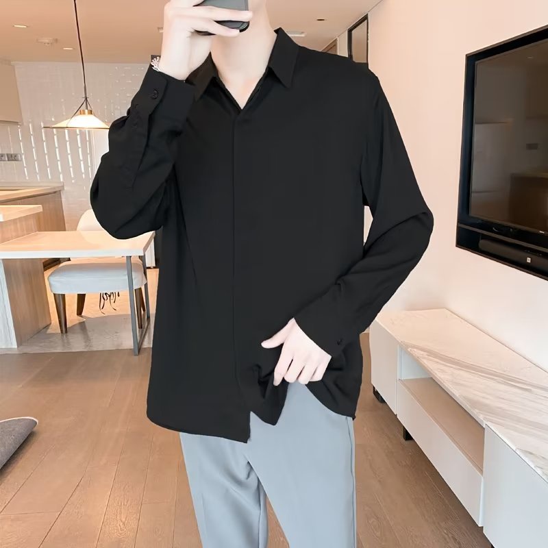[Năm Màu] Áo Sơ Mi Tay Dài Dáng Rộng Vải Lụa Lạnh Chống Nhăn Màu Trơn Phong Cách Hàn Quốc Thời Trang Mùa Hè Dành