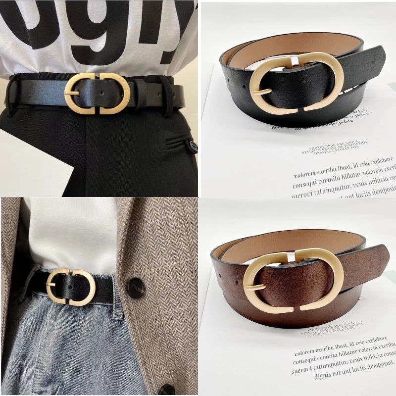 Thắt Lưng Da Bò Màu Đen Có Khóa Elip Đơn Giản Cổ Điển Thời Trang Cho Nữ