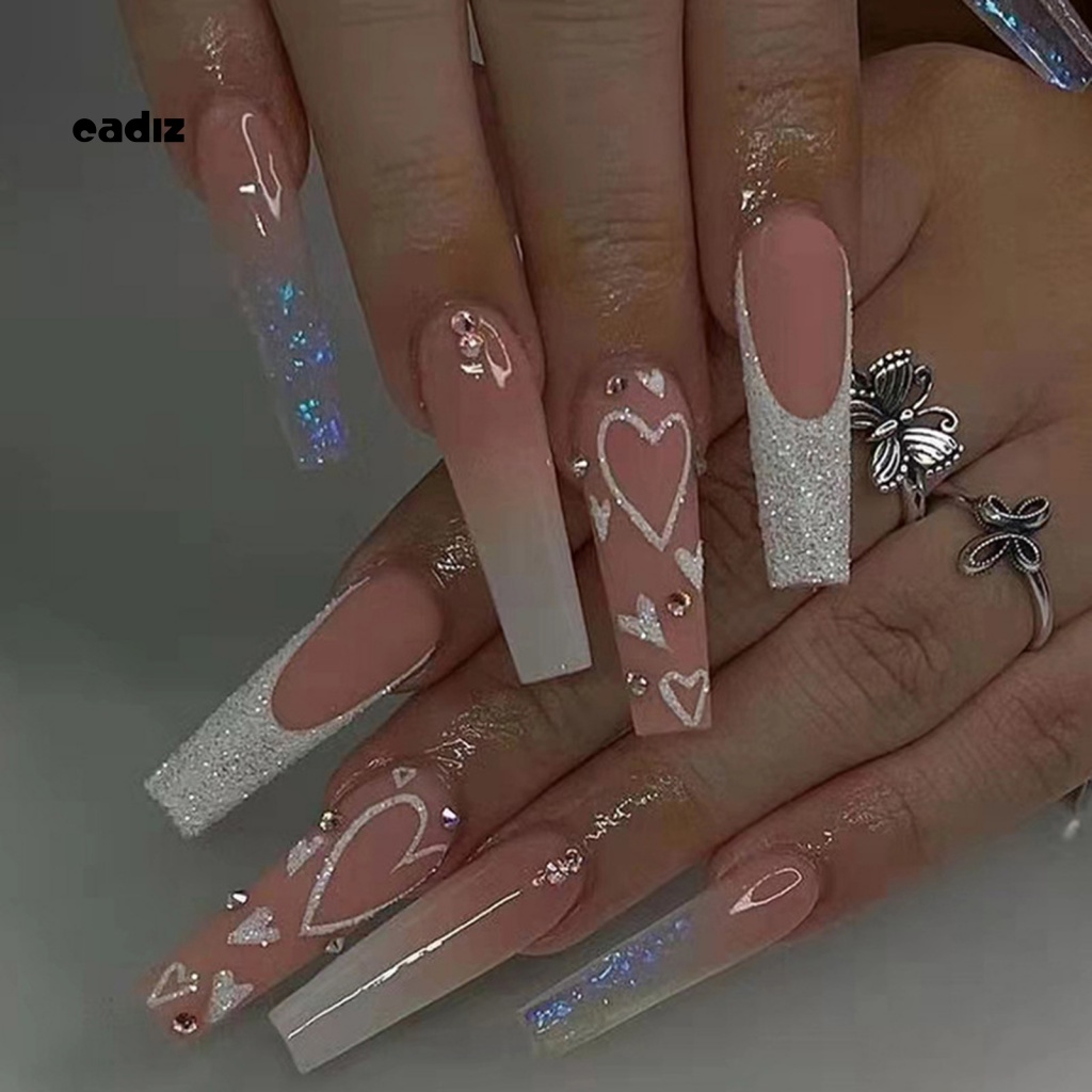 1 Bộ Móng Tay Giả Dài Đính Kim Cương Lấp Lánh Có Thể Tháo Rời