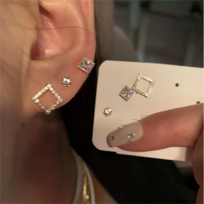One Bộ Ba Cặp Bông Tai Mạ Bạc 925 Hình Chữ C Nhỏ Gọn Đơn Giản Sang Trọng