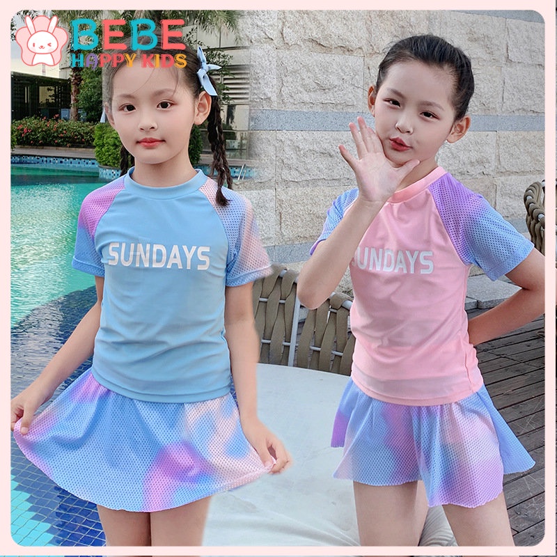 Bộ Đồ Bơi Hai Mảnh Bằng polyester Phong Cách Thể Thao Dễ Thương Cho Bé Gái