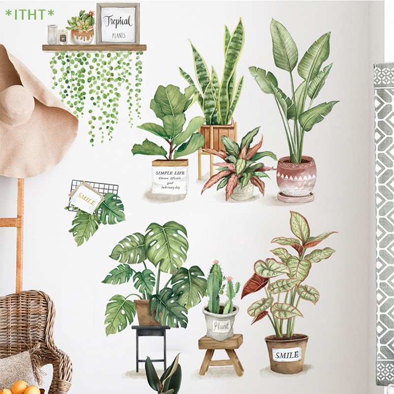 Miếng Dán Tường Vinyl Hình Lá Cây Nhiệt Đới DIY Trang Trí Nhà Cửa Phòng Khách Mới