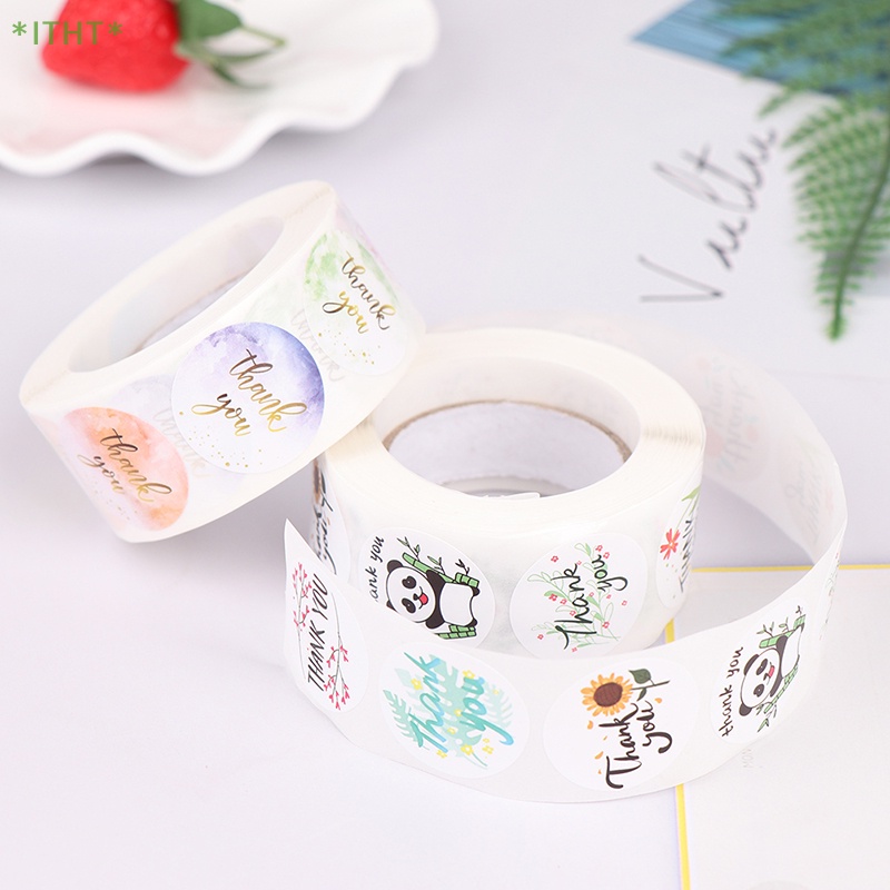 Cuộn 500 Nhãn Dán Tròn In Chữ Thank You Và Hoa Dùng Trang Trí Quà Tặng