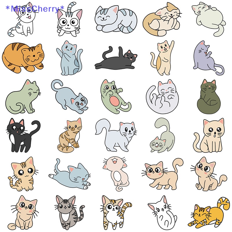 Bộ 60 Miếng Dán Hình Mèo Dễ Thương Trang Trí Sổ Tay / Laptop / Vali / Xe Hơi Mới