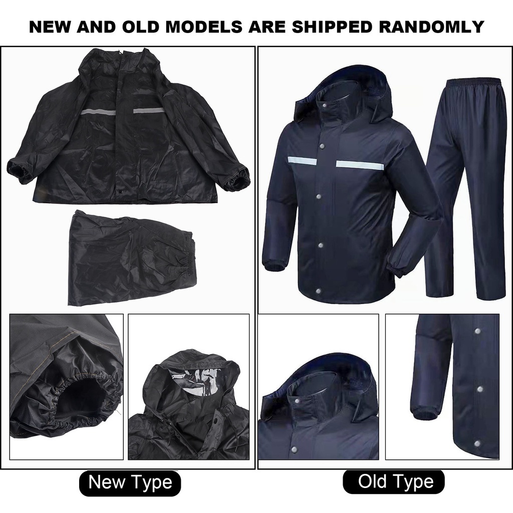 Bộ áo mưa chống thấm nước Oxford dành cho nam và nữ - Quần vải loại dày, có rãnh đổ đi và dải phản quang