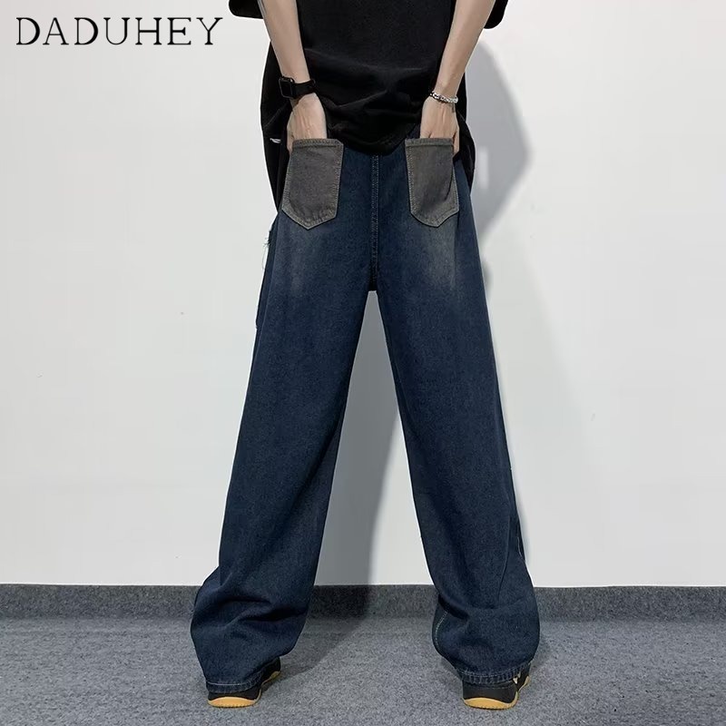 DaDuHey Hong Kong Style 2023 Summer New Fashion Personality Jeans Men's Hip Hop Ins Trendy High Street Fashionable Handsome Casual Pants
