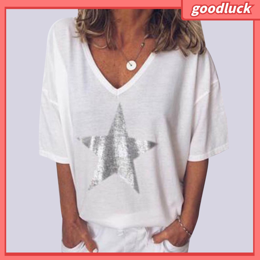 Áo Thun Tay Ngắn Cổ Chữ V Màu Trơn Dáng Rộng Thời Trang Mùa Hè Cho Nữ Có Size Lớn