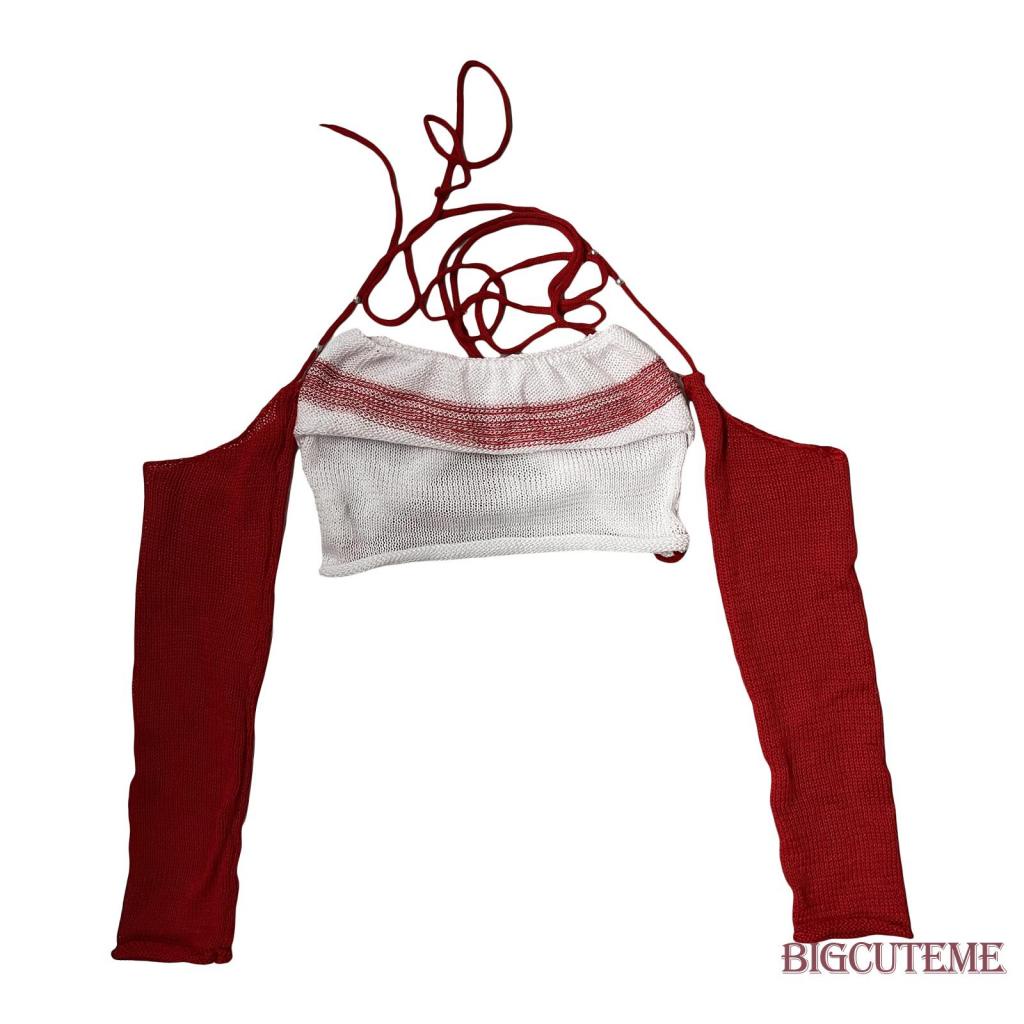 Set Áo Sát Nách Cổ Yếm Đính Hạt + Ống Tay Áo Thời Trang Đường Phố Mùa Hè Cho Nữ