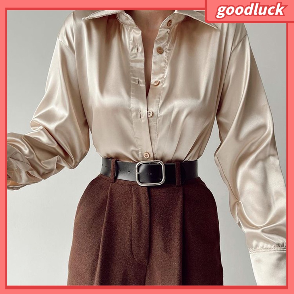 Áo Sơ Mi Tay Dài Vải Satin Cài Khuy Kiểu Thanh Lịch