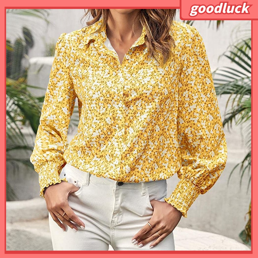 Áo Sơ Mi Voan Tay Dài Cài Khuy In Họa Tiết Hoa Xinh Xắn Thân Thiện Với Da Cho Nữ
