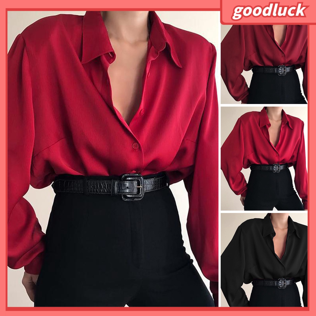 [ULK] Áo Sơ Mi Tay Dài Cổ Bẻ Cài Một Hàng Nút Màu Trơn Ấm Áp Chống Nhăn Mùa Xuân Thu Cho Nữ