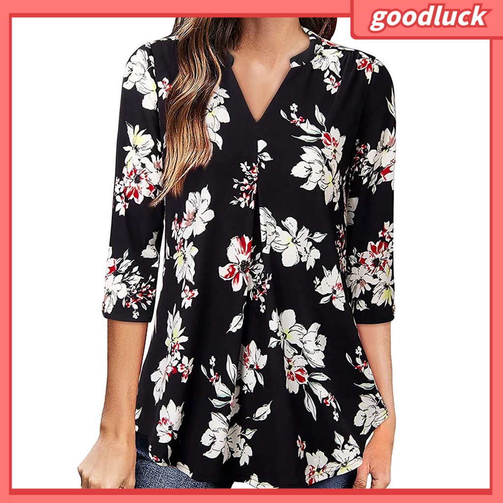 [ULK] Áo Thun Dáng Rộng Cổ Chữ V Bằng Polyester Trang Trí Mùa Thu Đơn Giản Cho Nữ