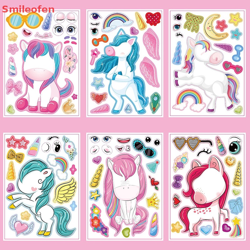 Bộ 6 Sticker Xếp Hình Kỳ Lân Dễ Thương Dùng Trang Trí DIY