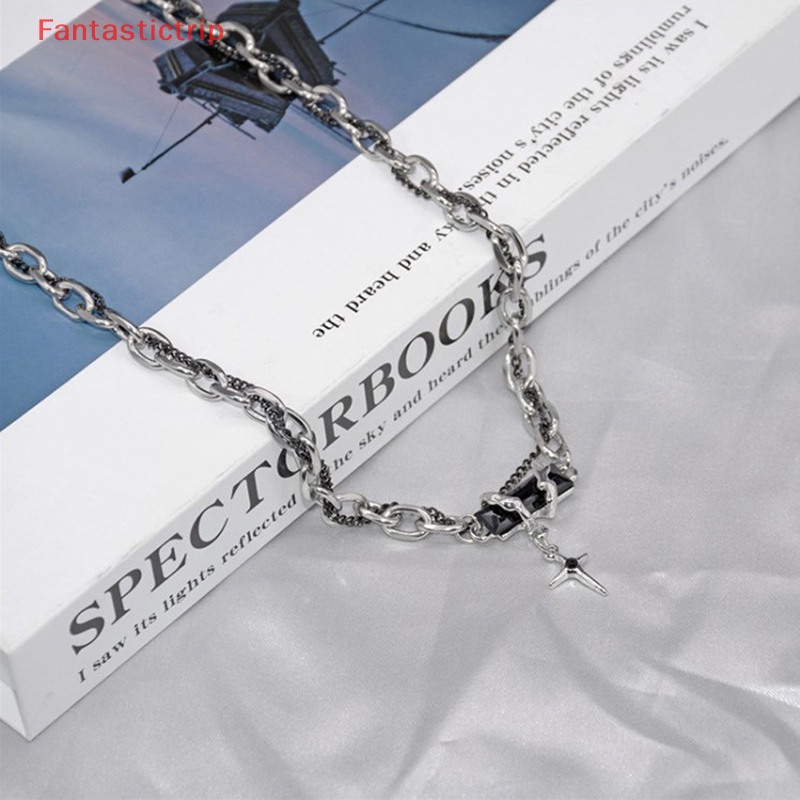 Vòng Cổ Choker Bằng Thép Titan Đính Đá Zircon Hình Thánh Giá Phong Cách Punk Hàn Quốc Thời Trang Cho Nam Và Nữ