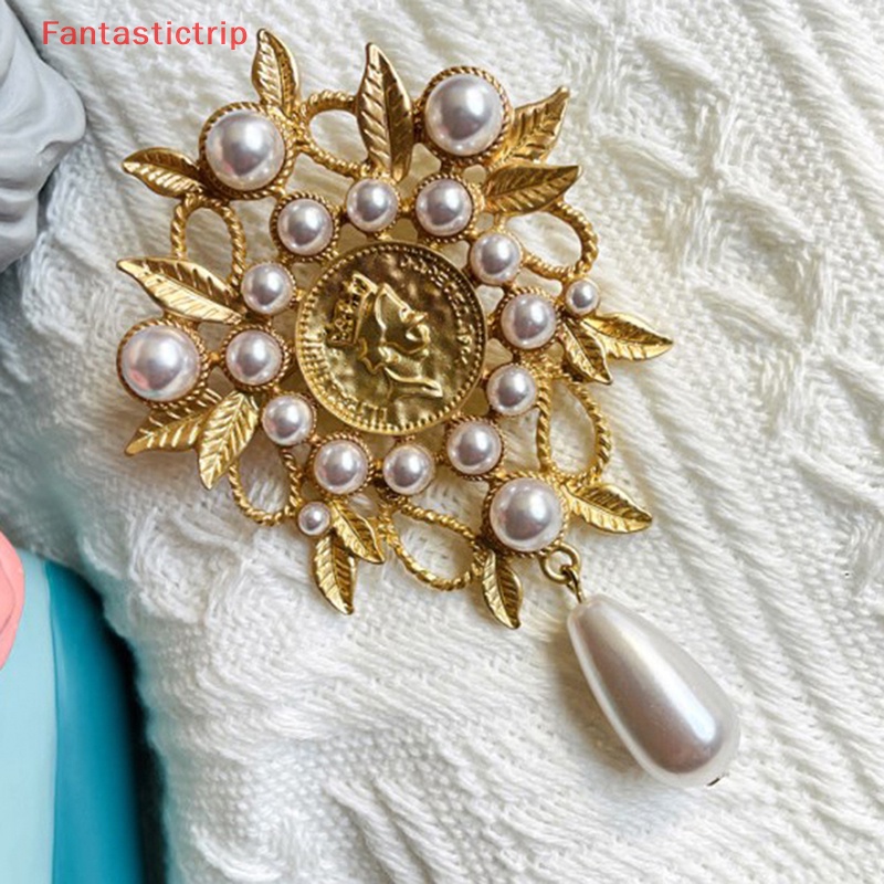 [Fantastictrip] Ghim Cài Áo Khoác Hình Giọt Nước Lá Rỗng Màu Vàng Kim Mặt Nhám Phong Cách Baroque Cổ Điển Hợp Thời Trang Cho Nữ Mới