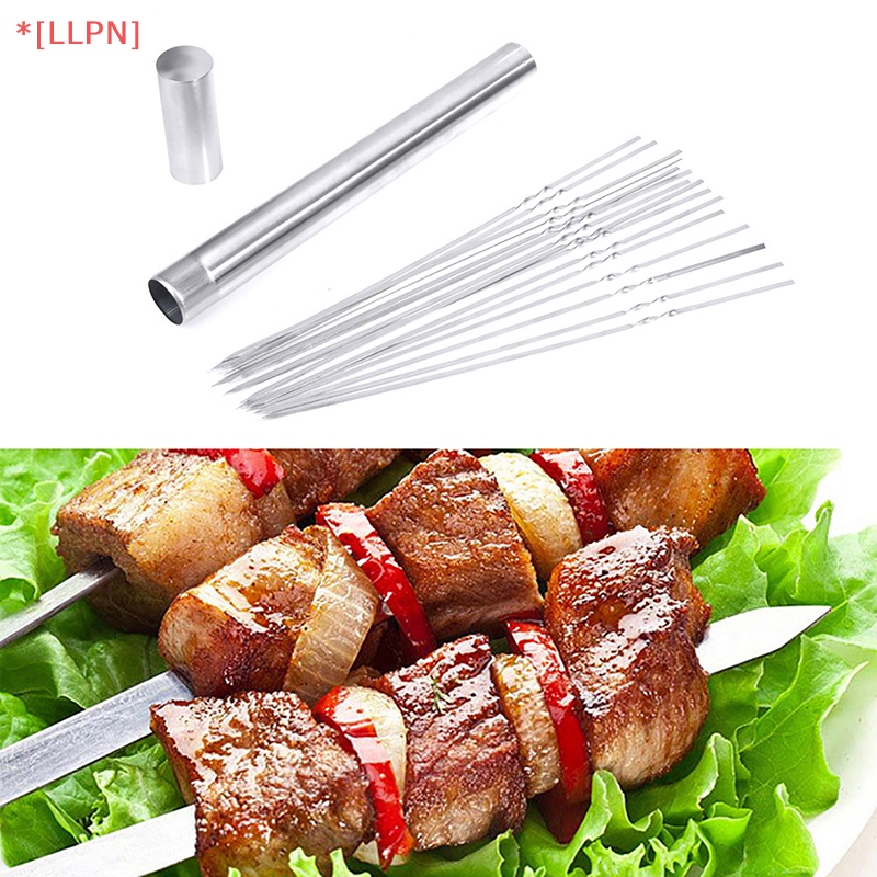 Bộ 15 Xiên Nướng BBQ Bằng Thép Không Gỉ Tái Sử Dụng Được Kèm Hộp Đựng