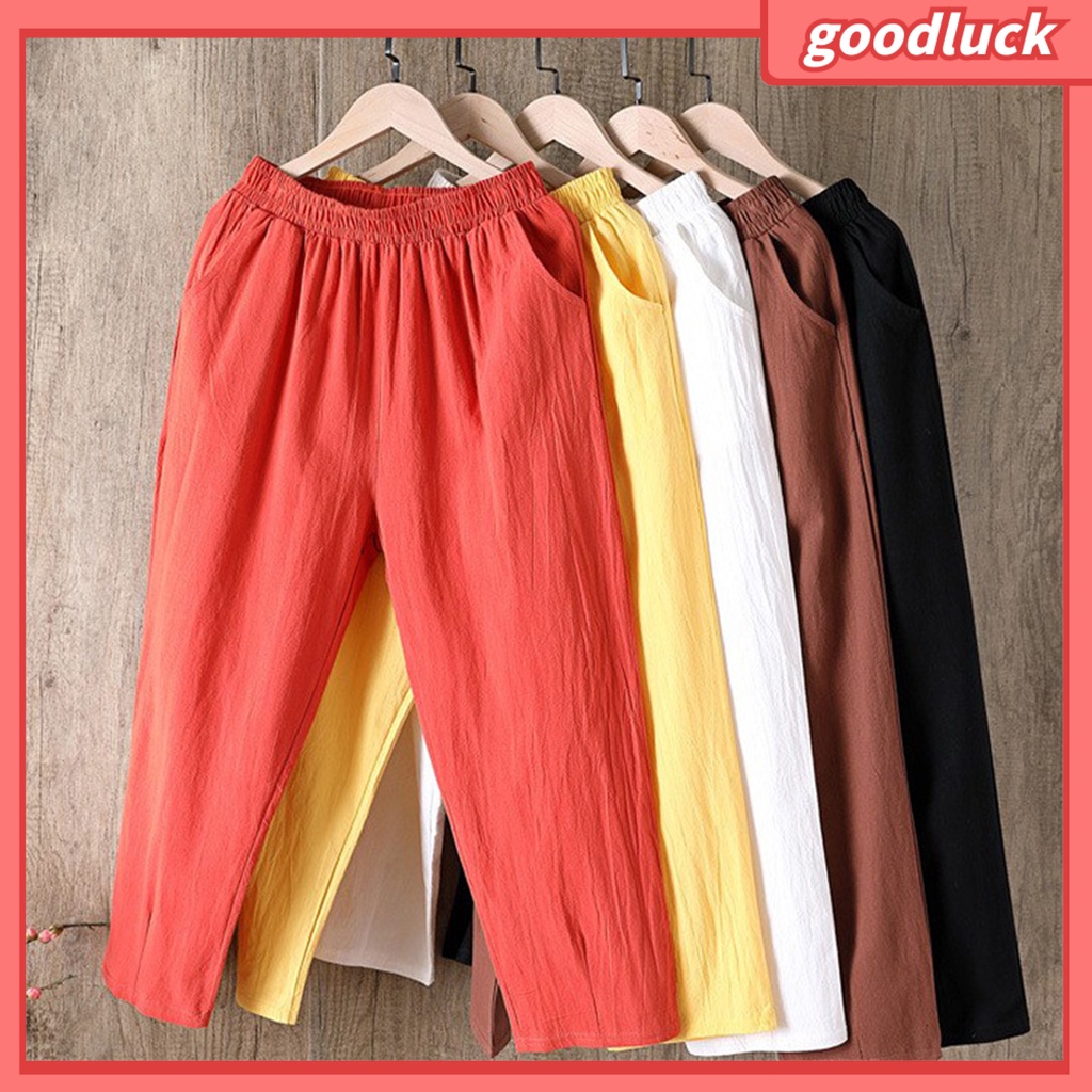 Quần Dài Dáng Rộng Lưng Thun Màu Sắc Đơn Giản Thời Trang Cho Nữ