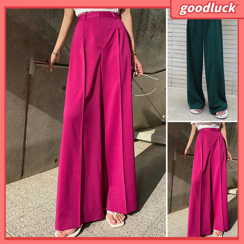 [ULK] Quần Dài Ống Rộng Thẳng Lưng Cao Có Túi Thời Trang Công Sở Cho Nữ