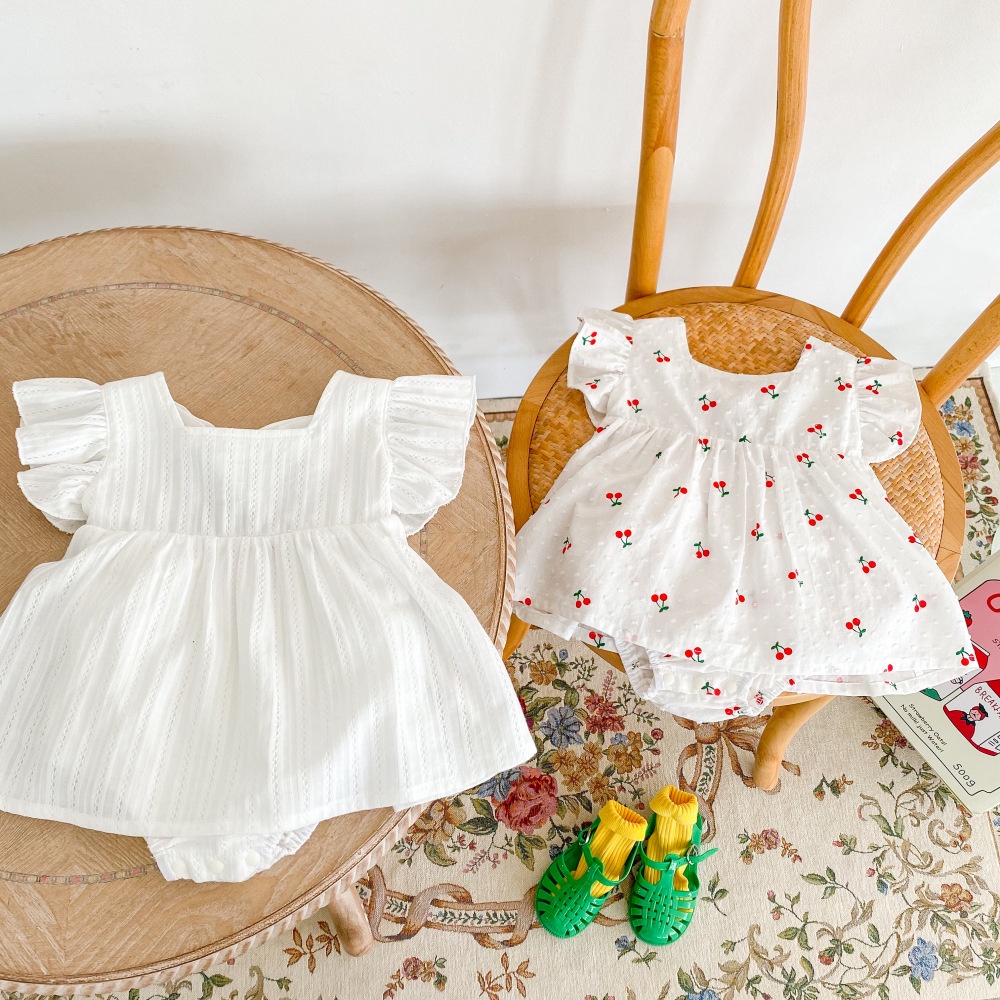 Áo Liền Quần Vải Mỏng In Hình Cherry Thời Trang Mùa Hè Dành Cho Bé Gái Mới Sinh