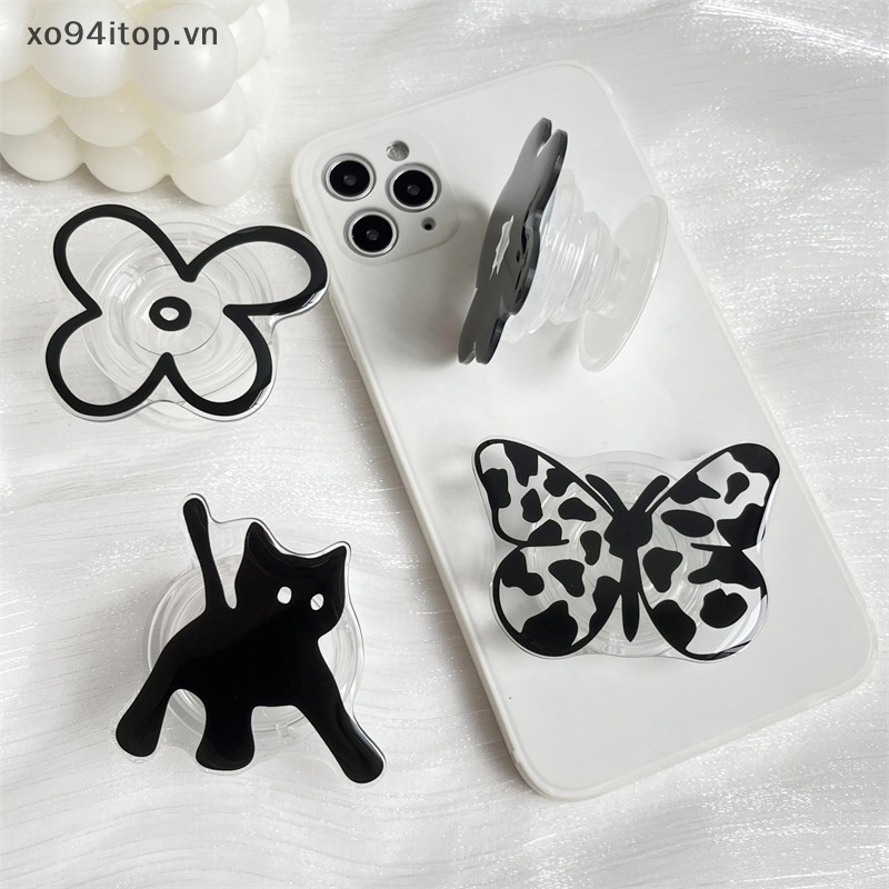 Nhẫn Đỡ Điện Thoại Hình Hoa Bướm Màu Đen Kiểu Hàn Quốc Cho iPhone Samsung