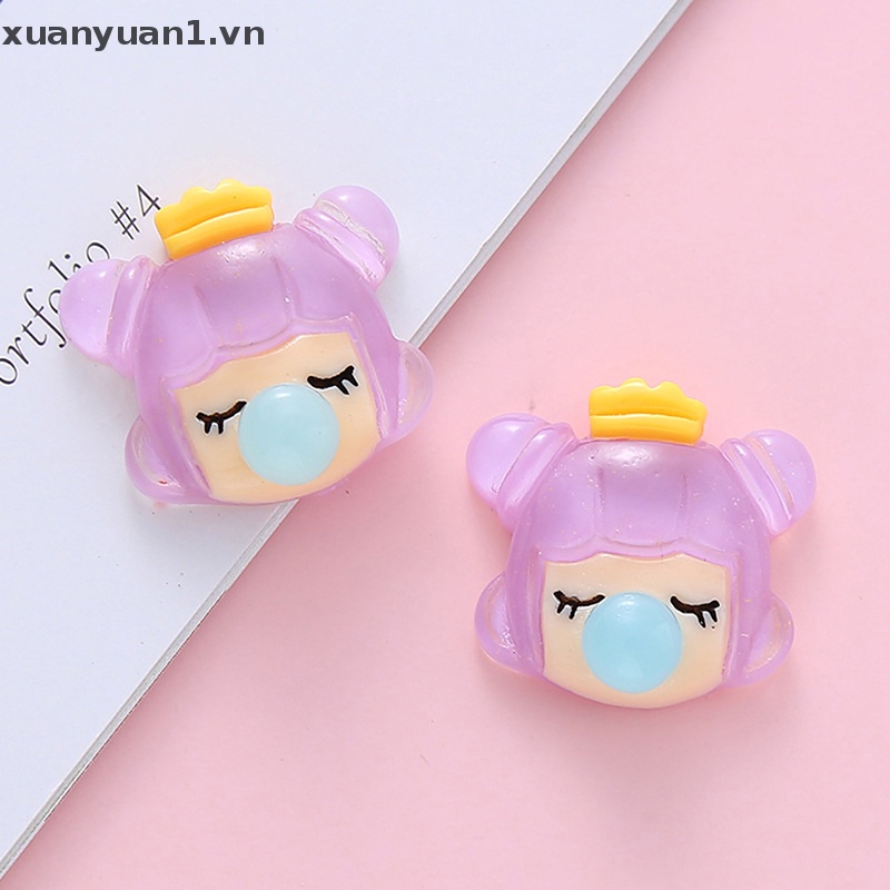 Set 5 Kẹp Tóc Dạ Quang Bằng Nhựa Trong Suốt Hình Cô Gái Thổi Bong Bóng DIY