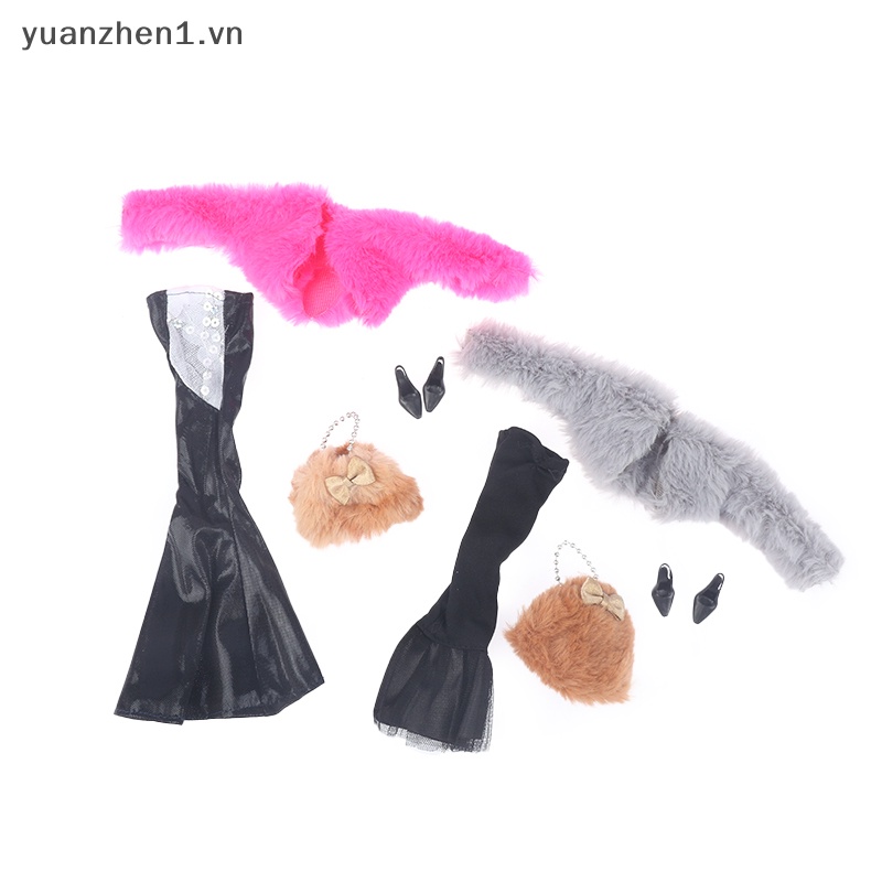 1 Bộ Áo Khoác Lông Không Tay + Đầm / Đầm Thời Trang Cho Búp Bê 11.8 inch