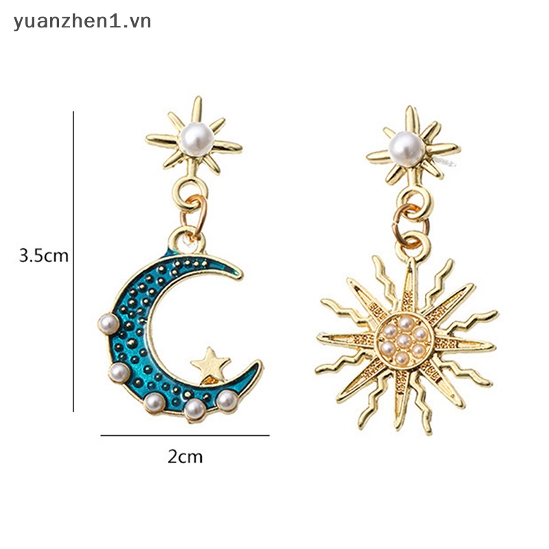 Bông Tai Dáng Dài Hình Mặt Trời / Trăng / Ngôi Sao Đính Ngọc Trai Thời Trang Cho Nữ