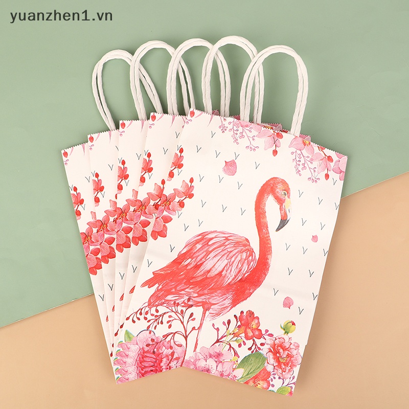 Set 5 Túi Đựng Quà In Hình Chim Hồng Hạc Phong Cách Hawaii Xinh Xắn