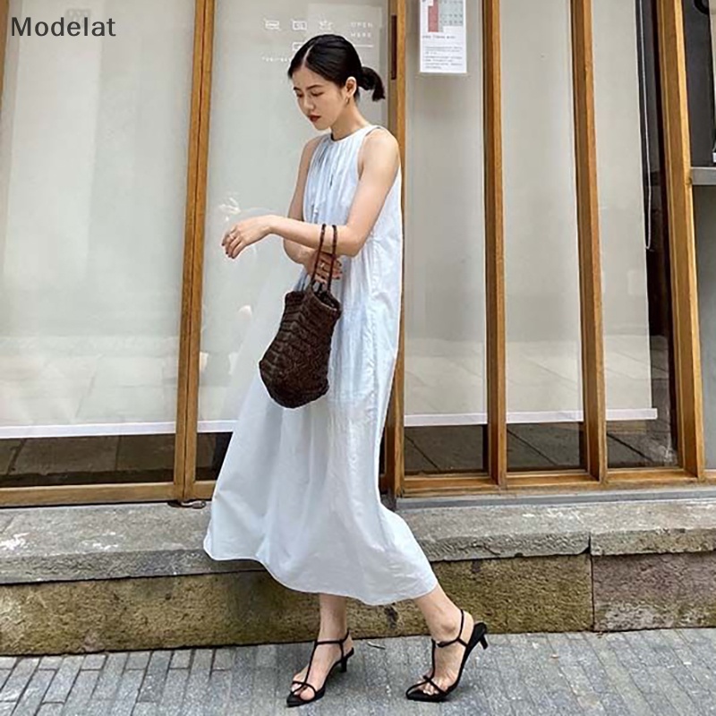 Đầm Midi Sát Nách Màu Trơn Dáng Rộng Thời Trang Mùa Hè Xinh Xắn Cho Nữ