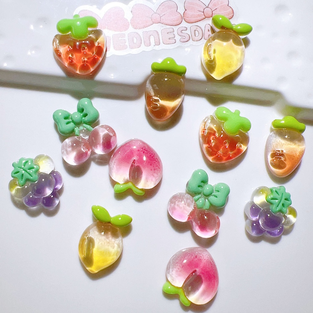 Set 10 Miếng Dán Trong Suốt Hình Trái Cây Trang Trí Ốp Điện Thoại