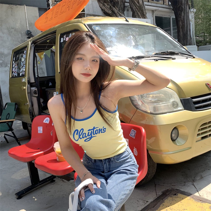 COZOK Áo Sát Nách Dáng Ngắn In Chữ Phối Màu Cá Tính Thời Trang