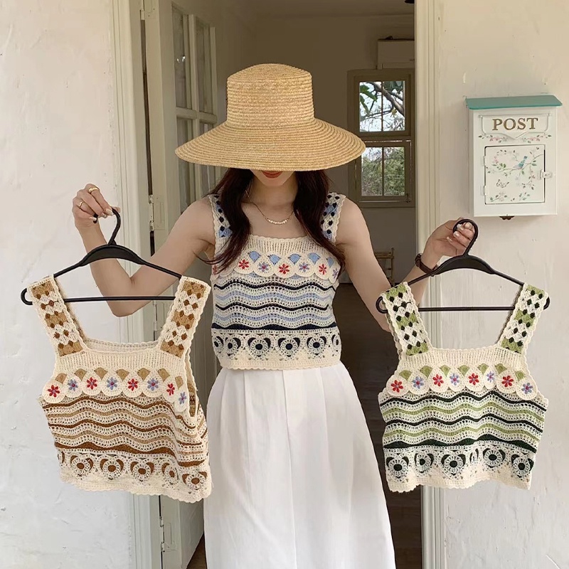 Áo Dệt Kim Hai Dây Hở Vai Phong Cách Vintage Thời Trang Cho Nữ