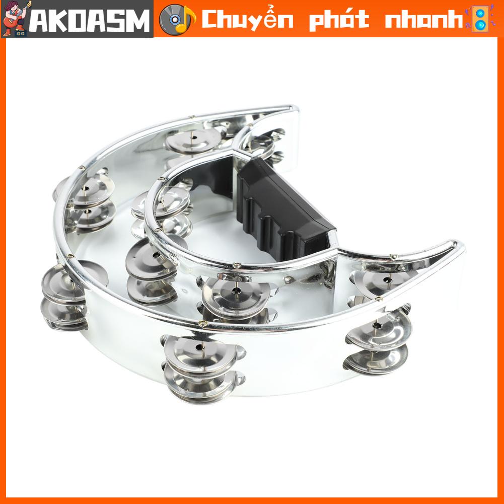 AKOASM Tambourine Double Row 22cm Nhạc cụ cầm tay bộ gõ Jingles để biểu diễn trong bữa tiệc