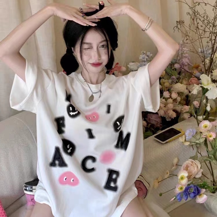 COZOK Áo Thun Ngắn Tay Dáng Rộng Thời Trang retro Hàn Quốc