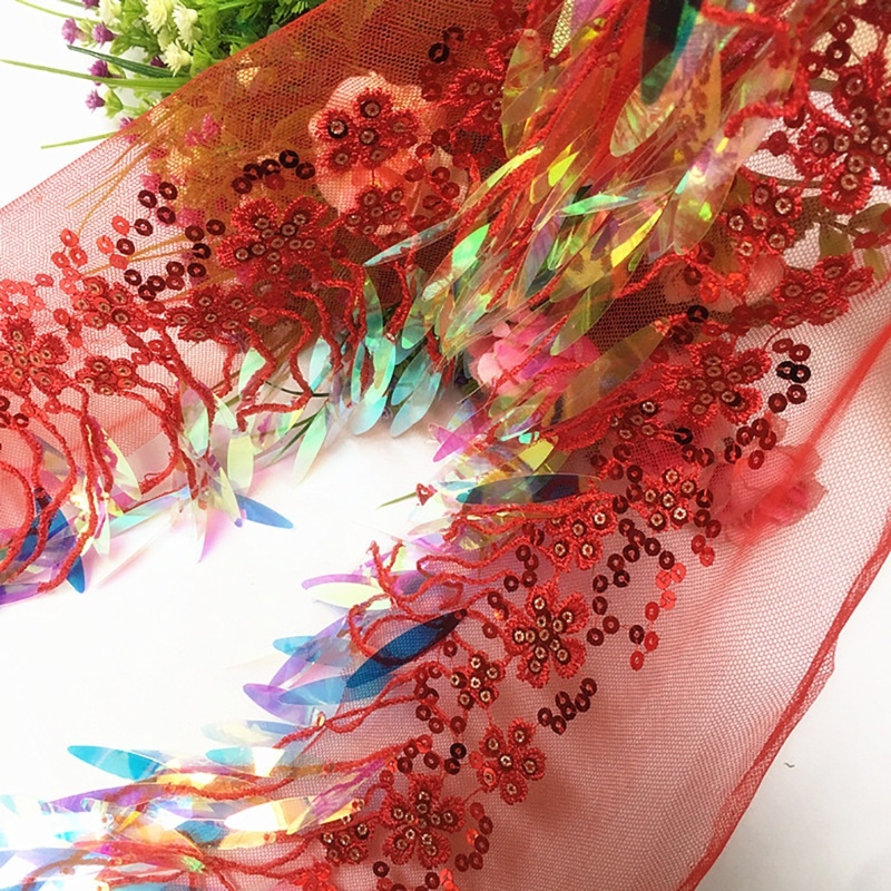 Dải Dây Tua Rua Dài 1 Yard Bằng Vải Ren Đính Kim Sa Dùng May Quần Áo DIY