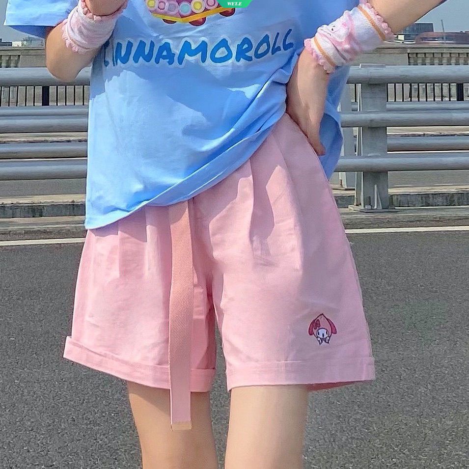 SANRIO Quần Short Thể Thao Ống Rộng Vải Cotton In Hoạt Hình Kuromi Melody Kiểu Nhật Hàn Thời Trang Mùa Hè Cho Nữ