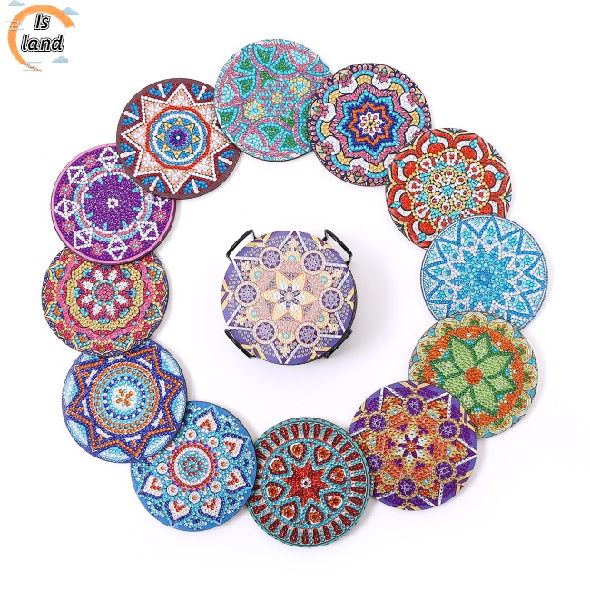 Bộ 12 Đế Lót Ly Họa Tiết Mandala Độc Đáo Diy